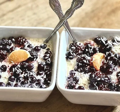 WILD BERRY GRITS WITH CITRUS HONEY SYRUP